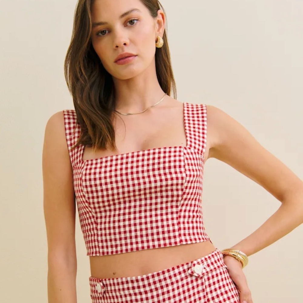 Reformation Jasmine Linen Top Red - Size 10